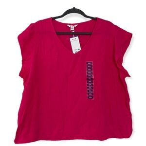 Three Dots Malibu Pink Cotton Top Double Gauze Cap Sleeves Women’s Size XXL New